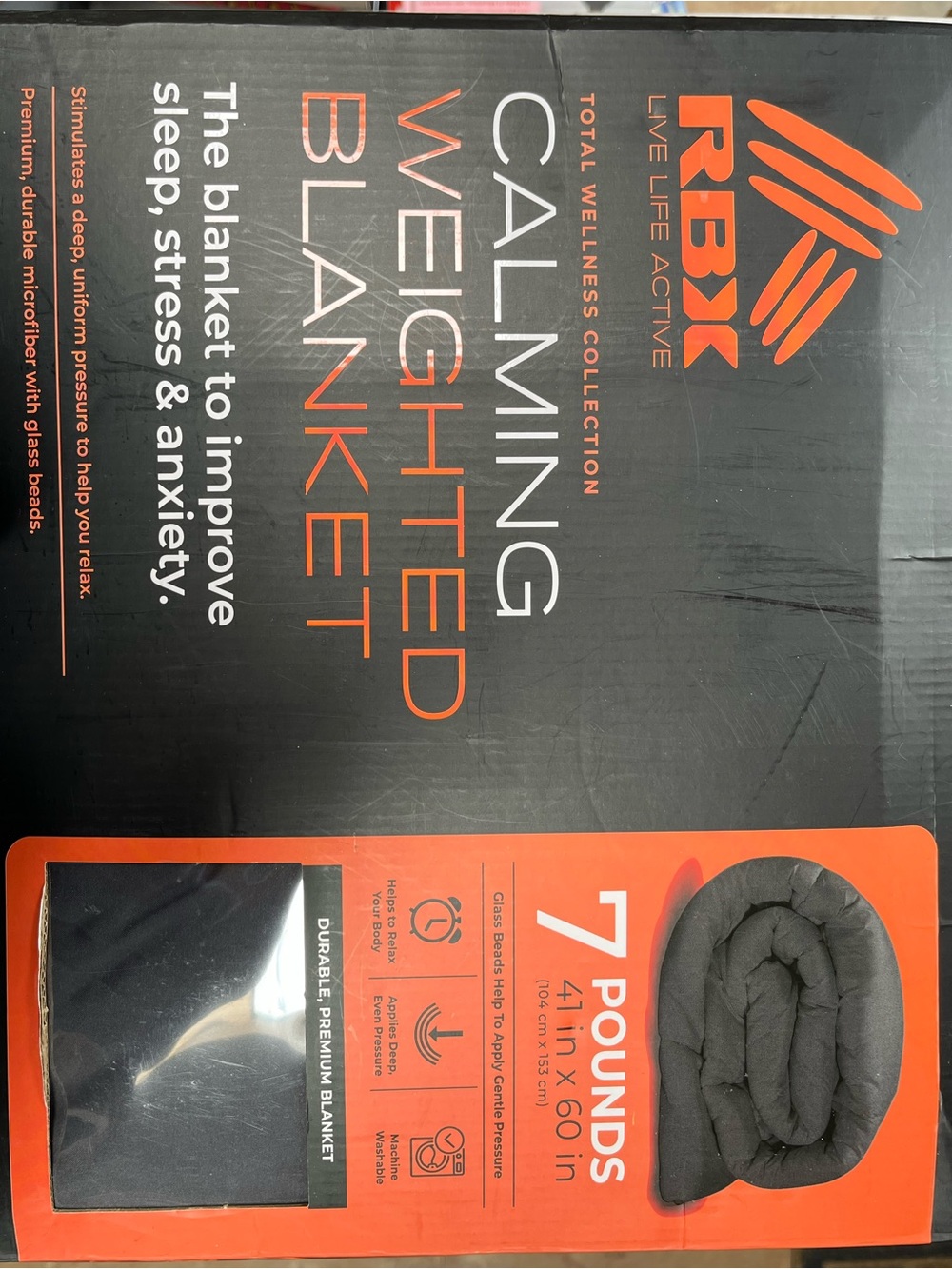RBX Calming Weighted Blanket in Black with Orange Accents